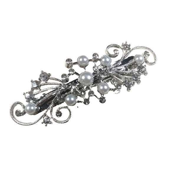 Unbranded Accessories - Stars Ablaze Hair Barrette Tension Clip Silver Tone Faux Pearls Party Wedding